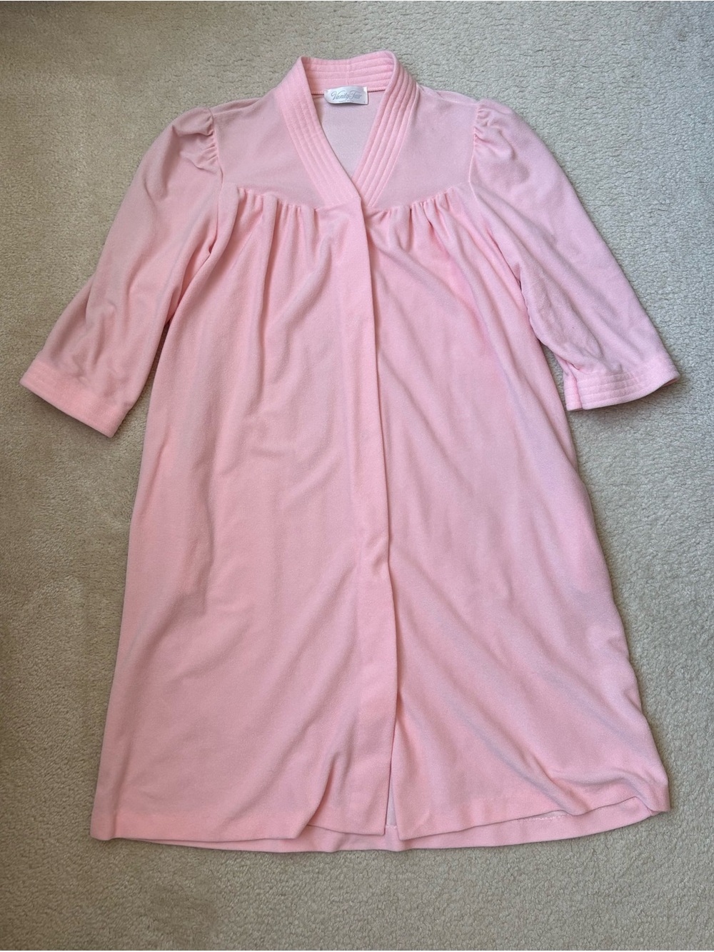 Vintage Vanity Fair pink micro fleece tricot lounge robe housecoat peignoir sz S